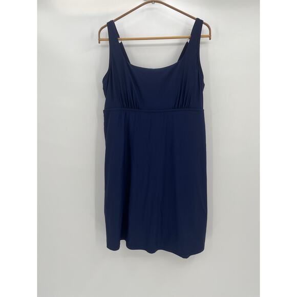 Lands' End Swim Dress Sz 16D Navy Blue Empire One Piece Modest - Picture 1 of 6